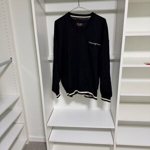 NWT Navy Blue V-Neck Wool Sweater with White Trim